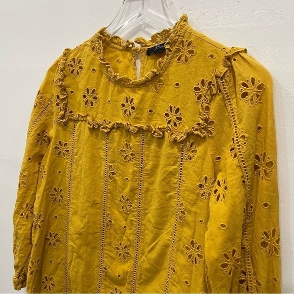 J. Crew Mustard Yellow Eyelet Ruffle Top Size XS - Picture 3 of 7